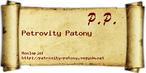 Petrovity Patony névjegykártya